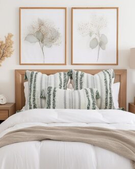 Decorative Boho Throw Pillow Cover 18×18, Accent Neutral Textured Tufted Pillow Cover Striped for Couch Bed Sofa, Green and Cream White, Pack of 1