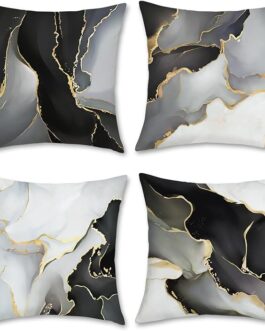 Black Gold Grey Marble Throw Pillow Covers 18 x 18 Inch Marble Texture Modern Decorative Pillow Cases for Couch Sofa Bed Home Decor Set of 4