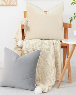 Soft Velvet Throw Pillow Covers 18×18 inch Set of 4, Colorful Decorative Pillow Covers with 4-Color Mix and Match for Bedroom Living Room, Grey & Beige