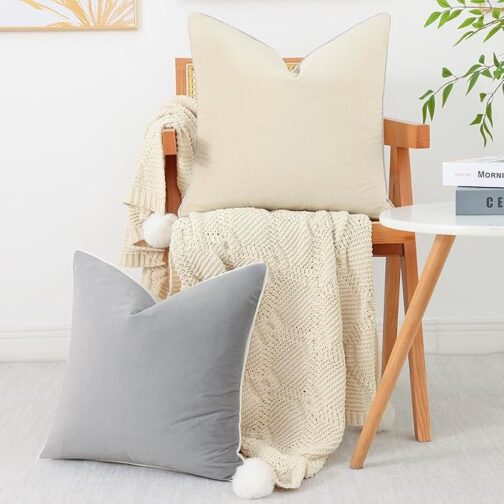 Soft Velvet Throw Pillow Covers 18x18 inch Set of 4, Colorful Decorative Pillow Covers with 4-Color Mix and Match for Bedroom Living Room, Grey & Beige - Image 2