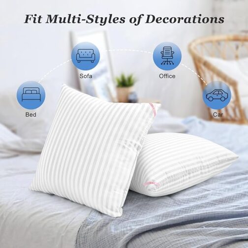 Throw Pillow Inserts, Machine Washable Pillows,Premium Polyester Fiber Fill for Sofa Bed & Decorative Cushions (White, 18x18inch) - Image 2