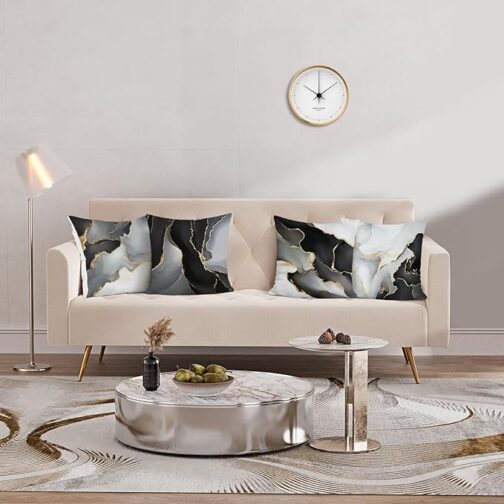 Black Gold Grey Marble Throw Pillow Covers 18 x 18 Inch Marble Texture Modern Decorative Pillow Cases for Couch Sofa Bed Home Decor Set of 4 - Image 2