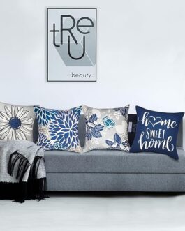 Decorative Throw Pillow Covers Set of 4 Blue Pillow Covers 18×18 inch Throw Pillow Cases Linen Square Pillow Case,Farmhouse Outdoor Modern Boho Pillow Covers for Couch Sofa Living Room