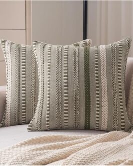 Boho Throw Pillow Covers 20×20 Inch Set of 2, Farmhouse Decorative Couch Pillow Cases, Green Accent Pillows of Bed, Sofa Bedroom Living Room Home Decor Cushion Cover