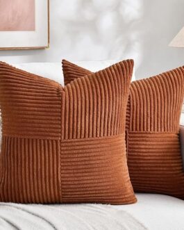 2 Packs Rust Boho Decorative Throw Pillow Covers 18×18 Inch for Couch Bed Sofa, Farmhouse Fall Home Decor, Soft Corss Corduroy Patchwork Textured Terracotta Accent Cushion Case 45×45 cm