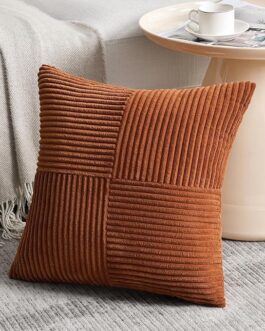 2 Packs Rust Boho Decorative Throw Pillow Covers 18×18 Inch for Couch Bed Sofa, Farmhouse Fall Home Decor, Soft Corss Corduroy Patchwork Textured Terracotta Accent Cushion Case 45×45 cm