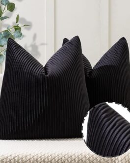 Black Pillow Covers 20×20 Set of 2 Velvet Striped Pattern – Soft Throw Pillows for Home Decor, Luxury Decorative Pillow Covers for Couch, Bed,Living Room