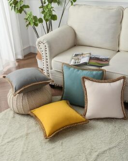 Pack of 2 Farmhouse Decorative Throw Pillow Covers Burlap Linen Trimmed Tailored Edges Square Pillowcases for Couch Sofa Bed Living Room, Off White 18×18 Inch