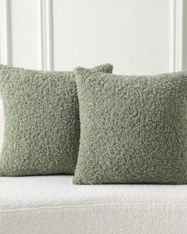 Sage Green Throw Pillow Covers 18×18 Inch Set of 2,Furry Faux Fur Teddy Boucle Textured Cushion Covers,Soft Fluffy Decorative Pillow Case,Home Decor for Couch Bed Living Room Office Car