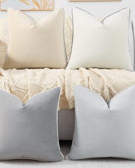 Soft Velvet Throw Pillow Covers 18×18 inch Set of 4, Colorful Decorative Pillow Covers with 4-Color Mix and Match for Bedroom Living Room, Grey & Beige