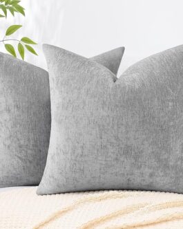 decorUhome Couch Throw Pillow Covers 18×18 Set of 2, Decorative Soft Natural Chenille Solid Dyed Pillow Covers for Sofa Bed Living Room, Ultimate Gray