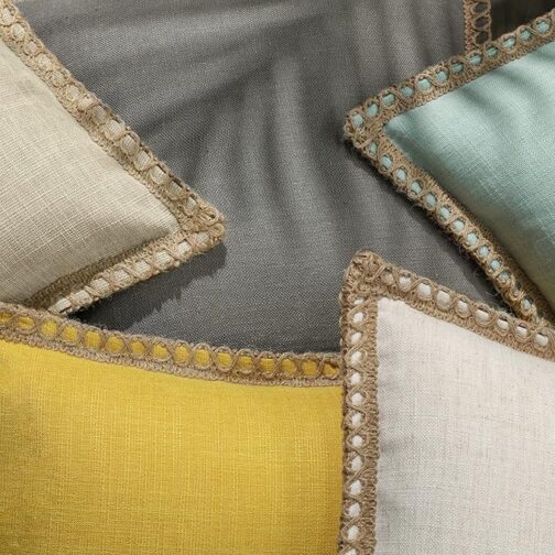 Pack of 2 Farmhouse Modern Fall Decorative Solid Throw Pillow Cover Burlap Linen Trimmed Tailored Edges Outdoor Pillows, Oatmeal 18 x 18 inches - Image 2