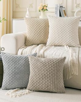 Set of 4 Neutral Decorative Throw Pillow Covers 18×18 Inch Corduroy Pillow Covers for Bed Couch Sofa Living Room Soft Square Cushion Cases
