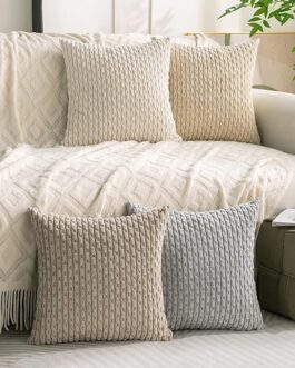 Set of 4 Neutral Decorative Throw Pillow Covers 18×18 Inch Corduroy Pillow Covers for Bed Couch Sofa Living Room Soft Square Cushion Cases